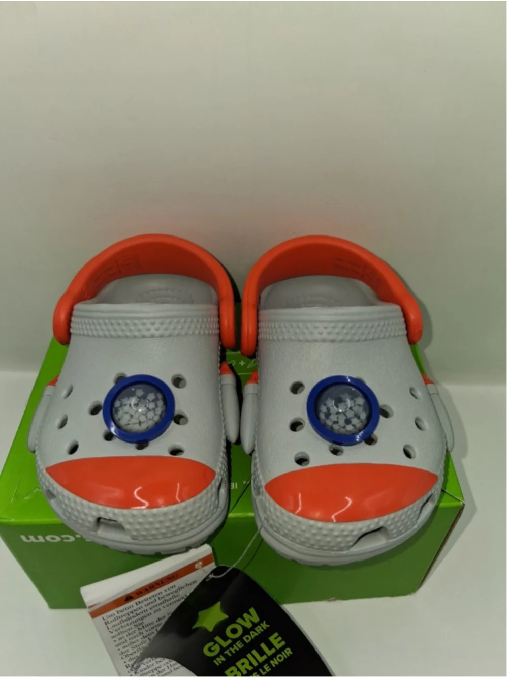 Crocs Glow in Dark Roacket Ship. C5 Toddler Clog Shoes Gray, Orange NEW